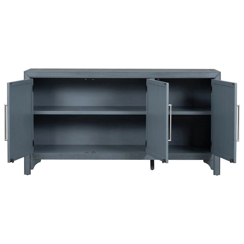 Buffet 3 portes bleu marine et gris avec étagères réglables