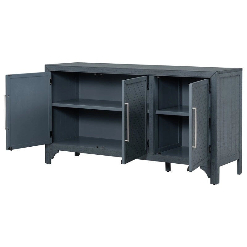 Buffet 3 portes bleu marine et gris avec étagères réglables