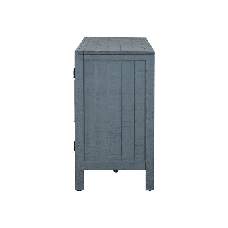 Buffet 3 portes bleu marine et gris avec étagères réglables