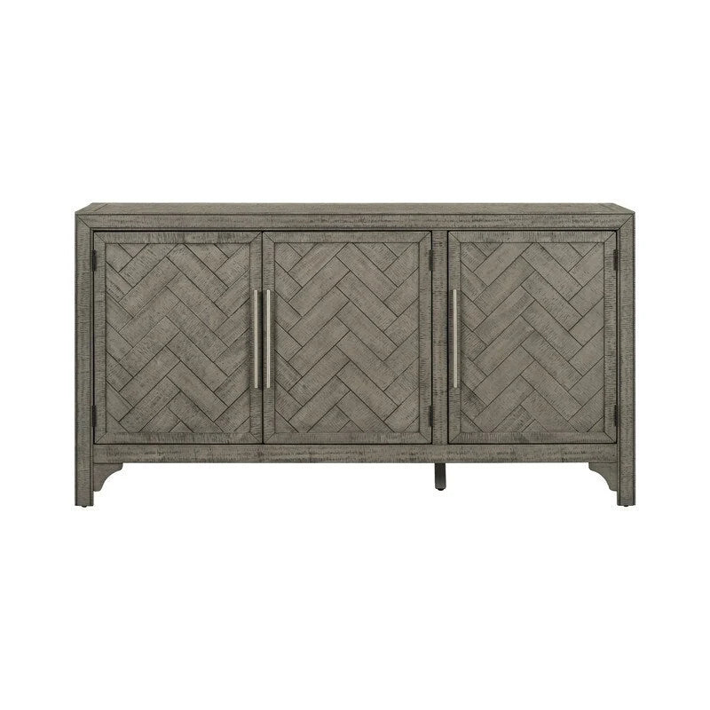 Buffet 3 portes bleu marine et gris avec étagères réglables