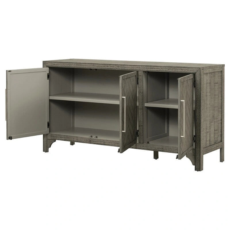 Buffet 3 portes bleu marine et gris avec étagères réglables