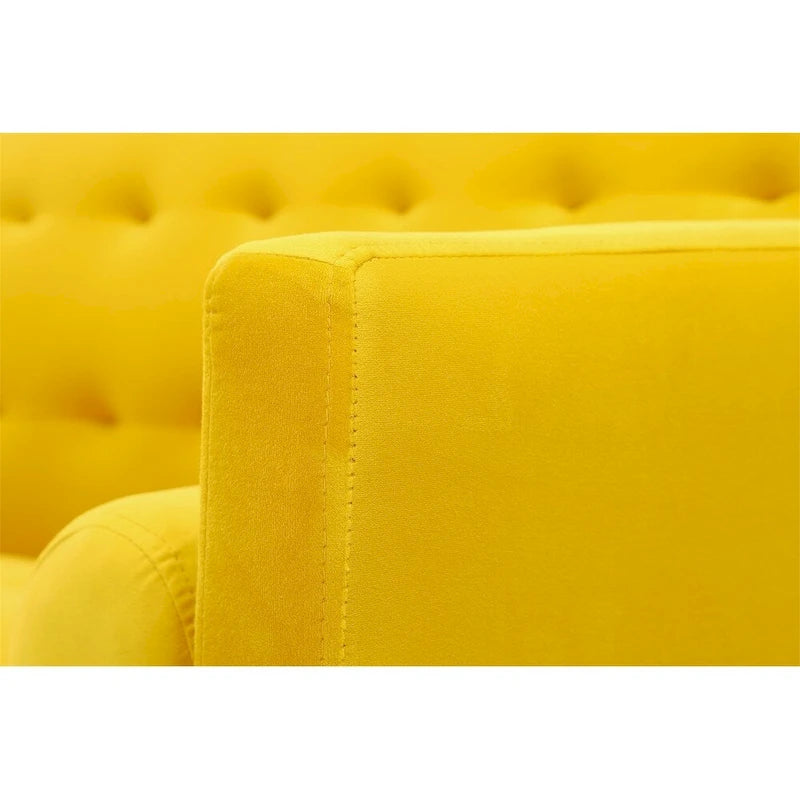 Canapé-Lit Convertible (Futon) 2 Places – Lin et Similicuir, Gris / Jaune / Noir