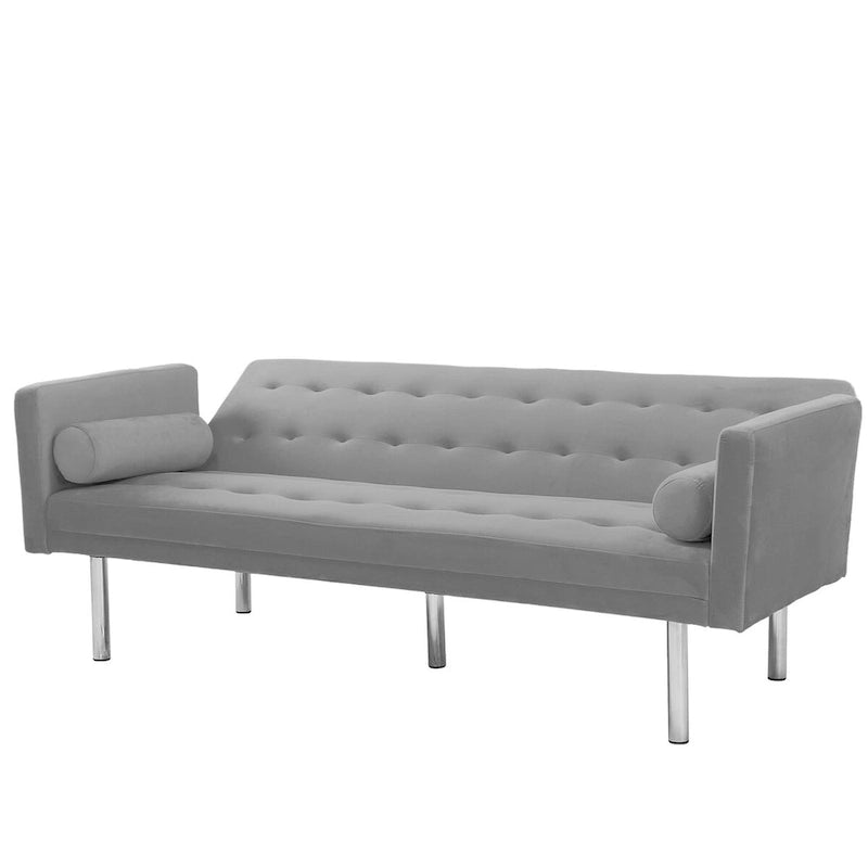 Canapé-Lit Convertible (Futon) 2 Places – Lin et Similicuir, Gris / Jaune / Noir