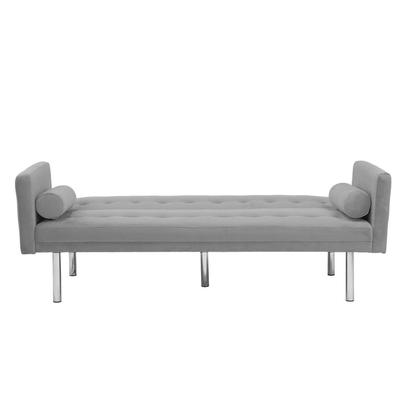Canapé-Lit Convertible (Futon) 2 Places – Lin et Similicuir, Gris / Jaune / Noir