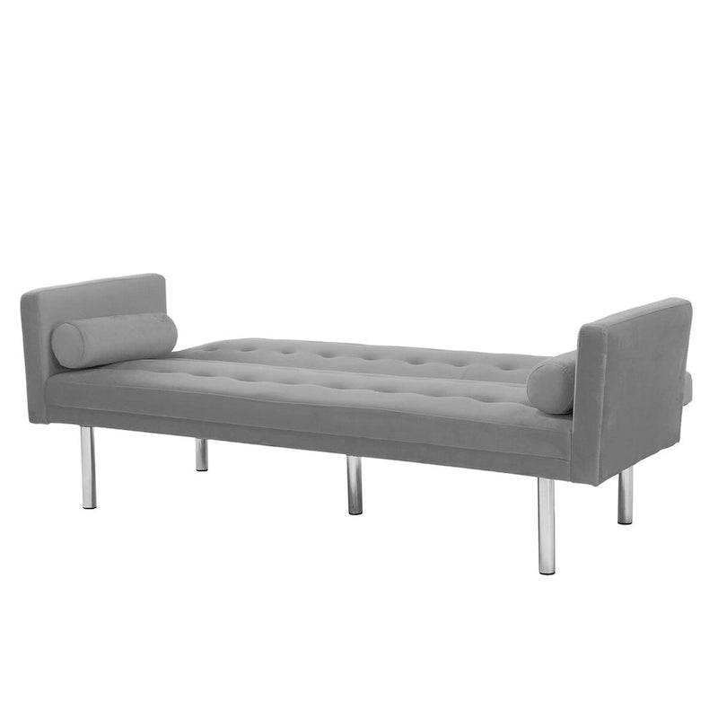 Canapé-Lit Convertible (Futon) 2 Places – Lin et Similicuir, Gris / Jaune / Noir