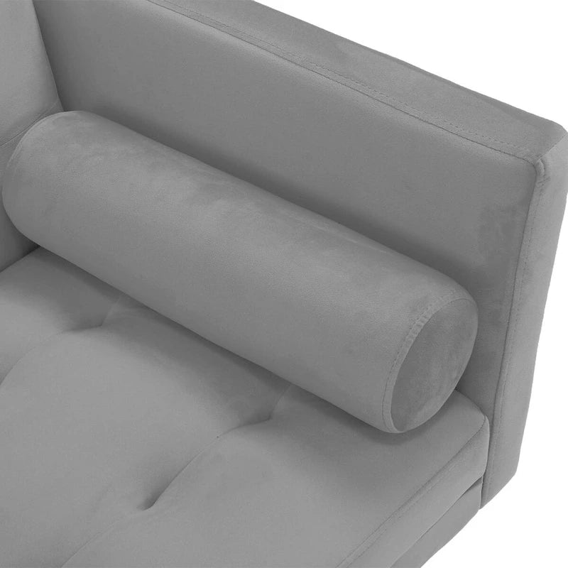Canapé-Lit Convertible (Futon) 2 Places – Lin et Similicuir, Gris / Jaune / Noir