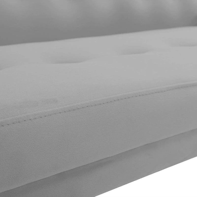 Canapé-Lit Convertible (Futon) 2 Places – Lin et Similicuir, Gris / Jaune / Noir