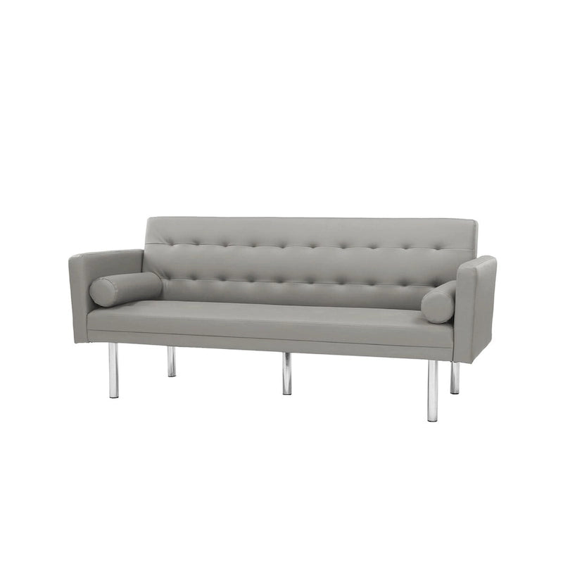Canapé-Lit Convertible (Futon) 2 Places – Lin et Similicuir, Gris / Jaune / Noir