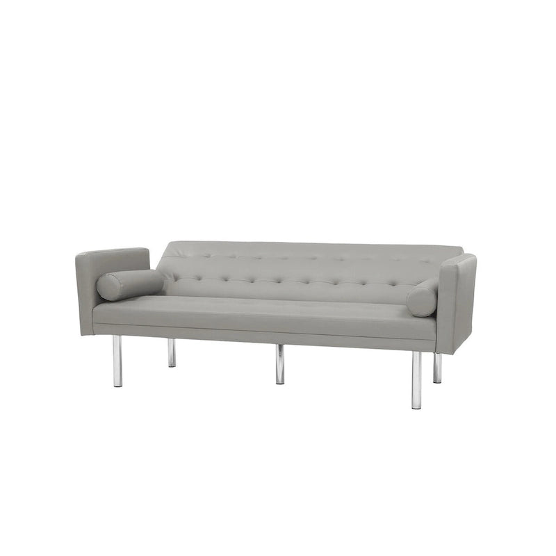 Canapé-Lit Convertible (Futon) 2 Places – Lin et Similicuir, Gris / Jaune / Noir
