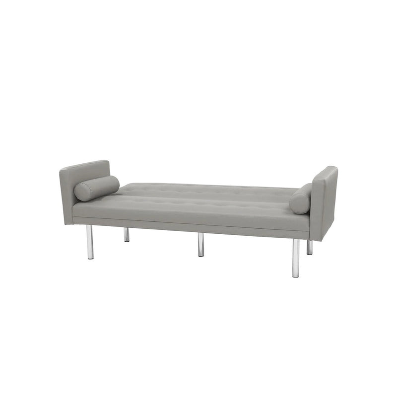 Canapé-Lit Convertible (Futon) 2 Places – Lin et Similicuir, Gris / Jaune / Noir