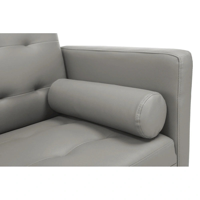 Canapé-Lit Convertible (Futon) 2 Places – Lin et Similicuir, Gris / Jaune / Noir
