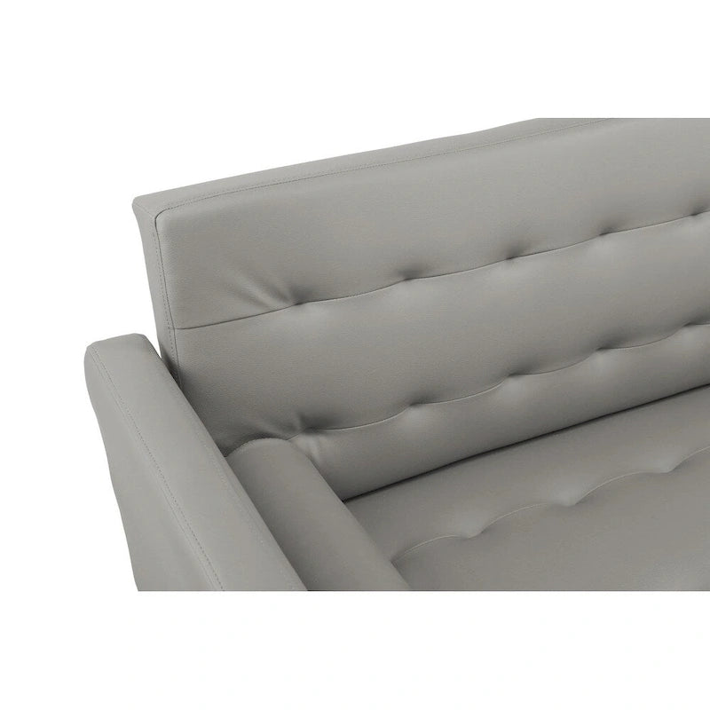 Canapé-Lit Convertible (Futon) 2 Places – Lin et Similicuir, Gris / Jaune / Noir