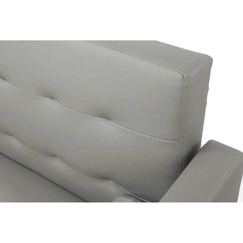 Canapé-Lit Convertible (Futon) 2 Places – Lin et Similicuir, Gris / Jaune / Noir