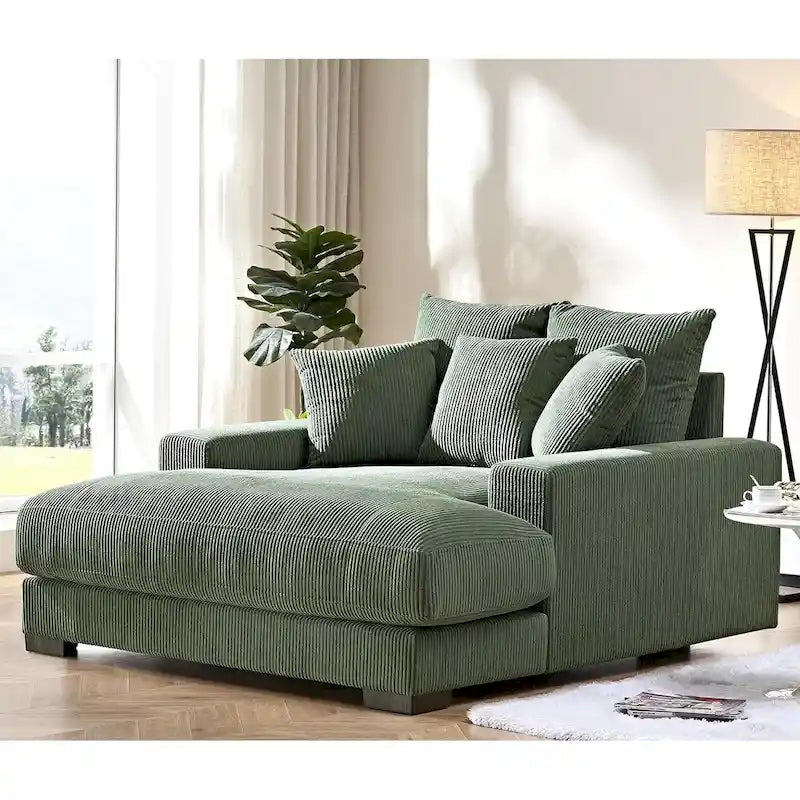 Canapé méridienne oversize en velours côtelé vert/gris/noir/beige, 1 place