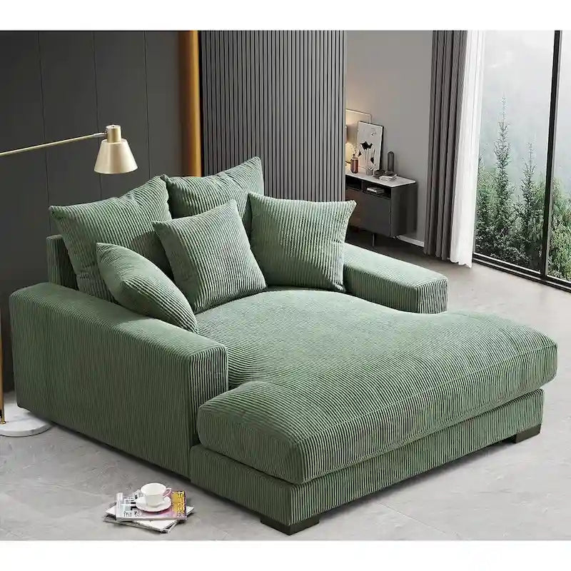 Canapé méridienne oversize en velours côtelé vert/gris/noir/beige, 1 place
