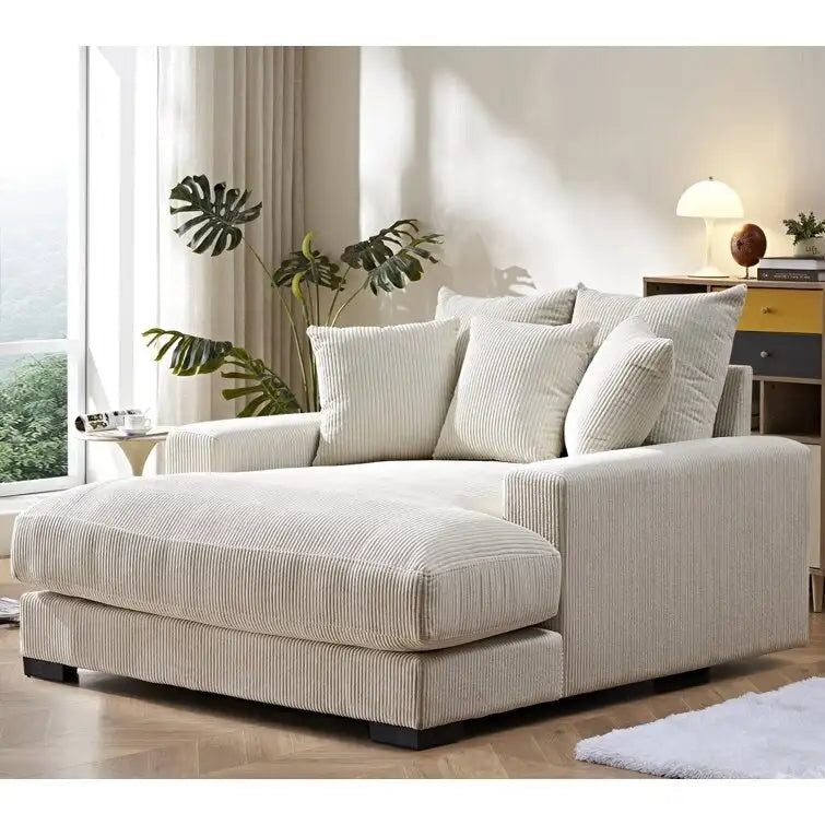 Canapé méridienne oversize en velours côtelé vert/gris/noir/beige, 1 place