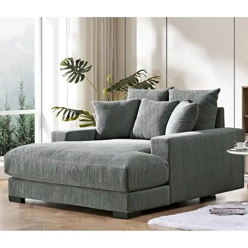 Canapé méridienne oversize en velours côtelé vert/gris/noir/beige, 1 place