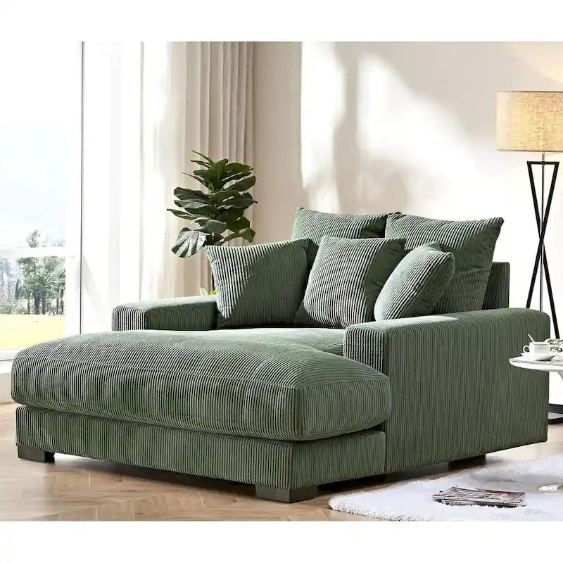 Canapé méridienne oversize en velours côtelé vert/gris/noir/beige, 1 place