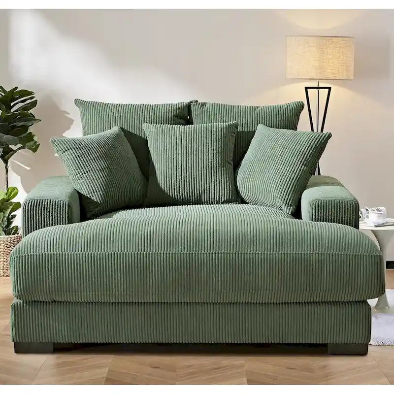 Canapé méridienne oversize en velours côtelé vert/gris/noir/beige, 1 place