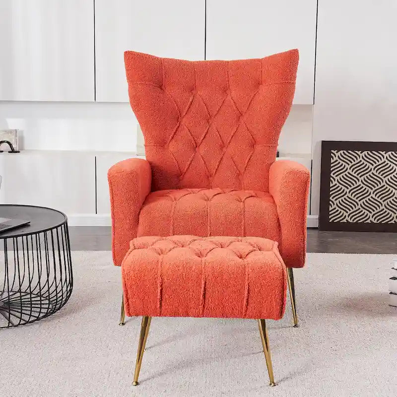 Fauteuil d'appoint à dossier haut avec pouf, multicolore, une place