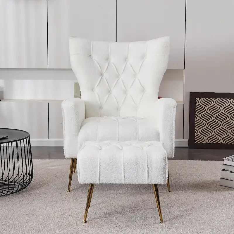 Fauteuil d'appoint à dossier haut avec pouf, multicolore, une place