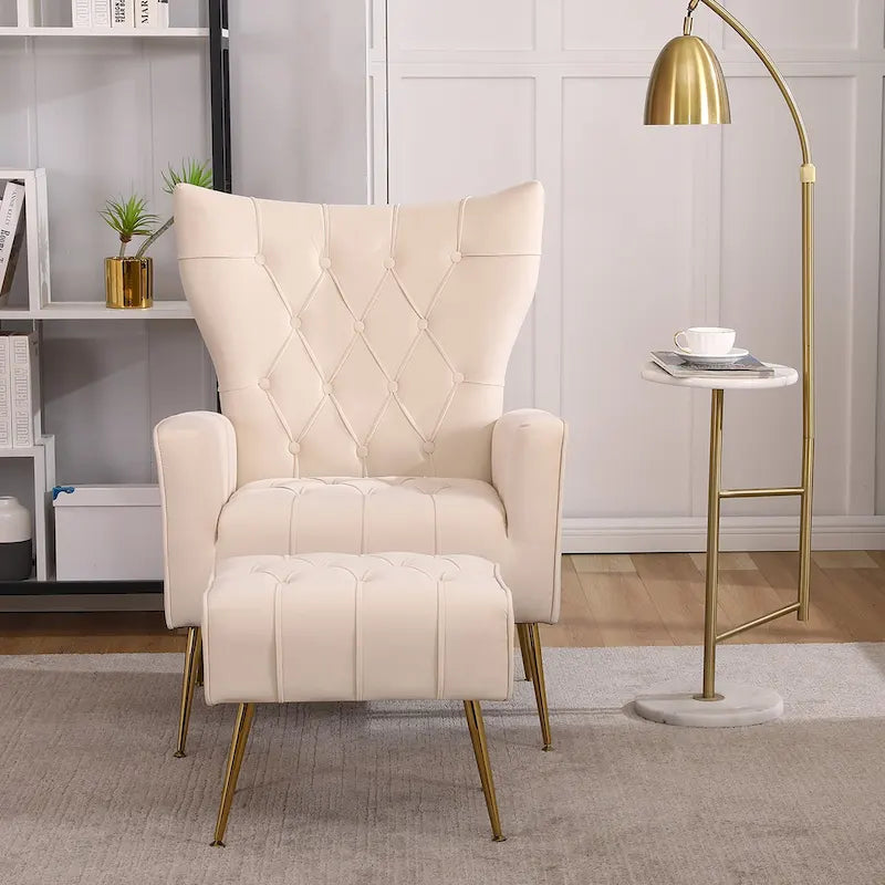 Fauteuil d'appoint à dossier haut avec pouf, multicolore, une place