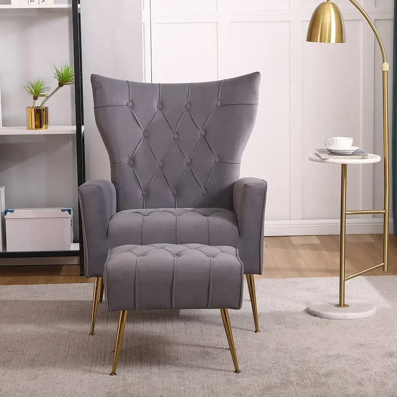 Fauteuil d'appoint à dossier haut avec pouf, multicolore, une place