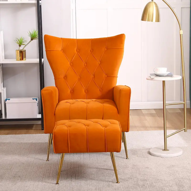 Fauteuil d'appoint à dossier haut avec pouf, multicolore, une place