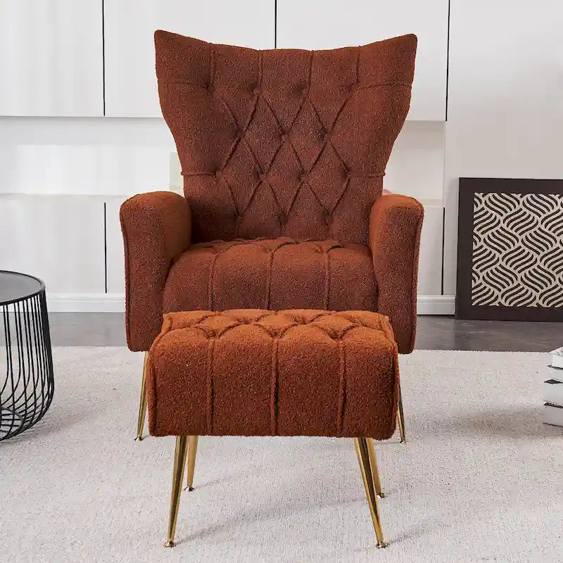 Fauteuil d'appoint à dossier haut avec pouf, multicolore, une place