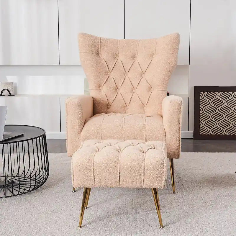 Fauteuil d'appoint à dossier haut avec pouf, multicolore, une place