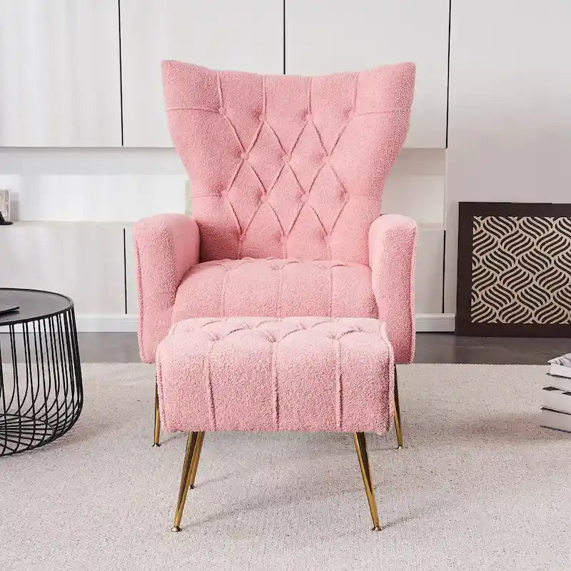 Fauteuil d'appoint à dossier haut avec pouf, multicolore, une place