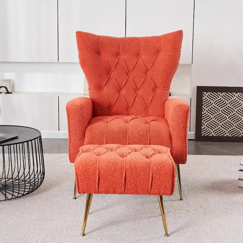Fauteuil d'appoint à dossier haut avec pouf, multicolore, une place