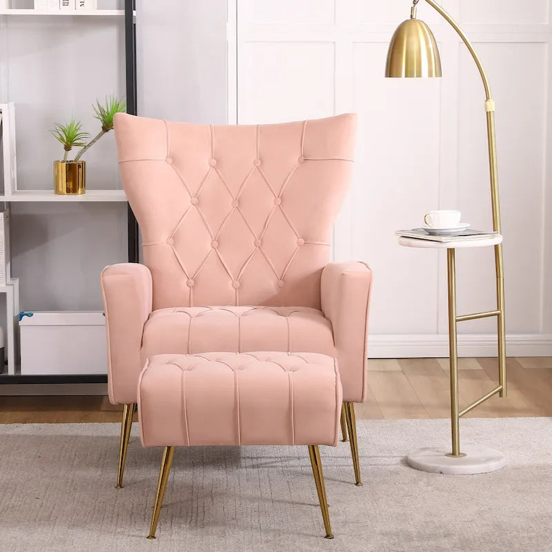 Fauteuil d'appoint à dossier haut avec pouf, multicolore, une place
