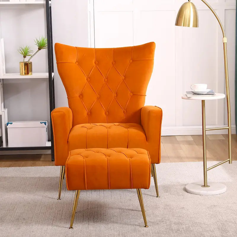 Fauteuil d'appoint à dossier haut avec pouf, multicolore, une place