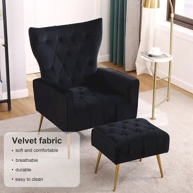 Fauteuil d'appoint à dossier haut avec pouf, multicolore, une place