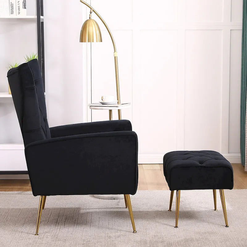 Fauteuil d'appoint à dossier haut avec pouf, multicolore, une place