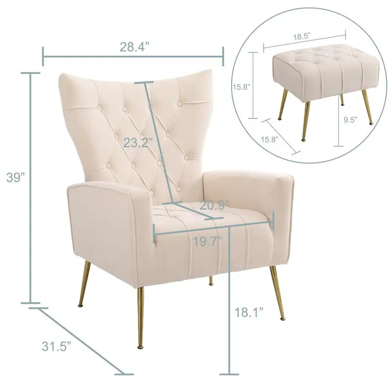 Fauteuil d'appoint à dossier haut avec pouf, multicolore, une place