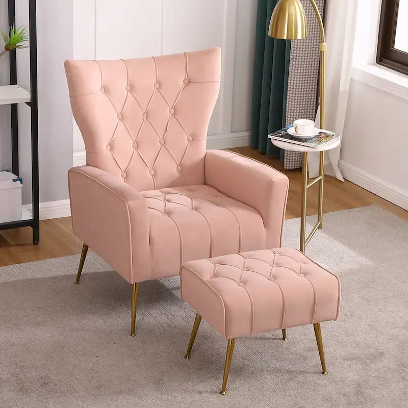 Fauteuil d'appoint à dossier haut avec pouf, multicolore, une place