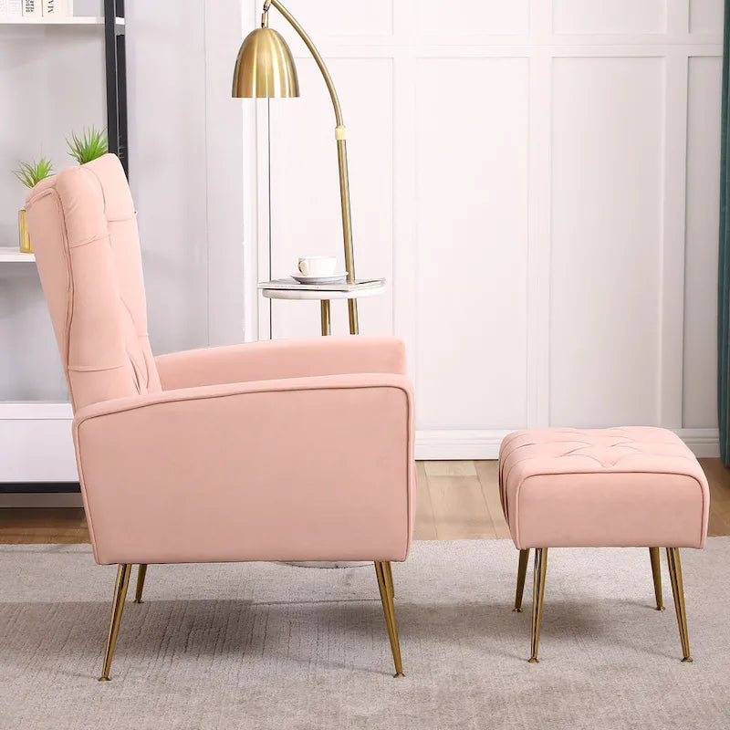 Fauteuil d'appoint à dossier haut avec pouf, multicolore, une place