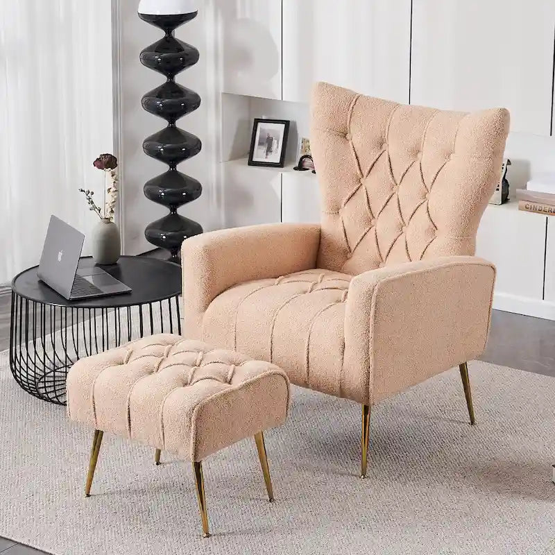 Fauteuil d'appoint à dossier haut avec pouf, multicolore, une place