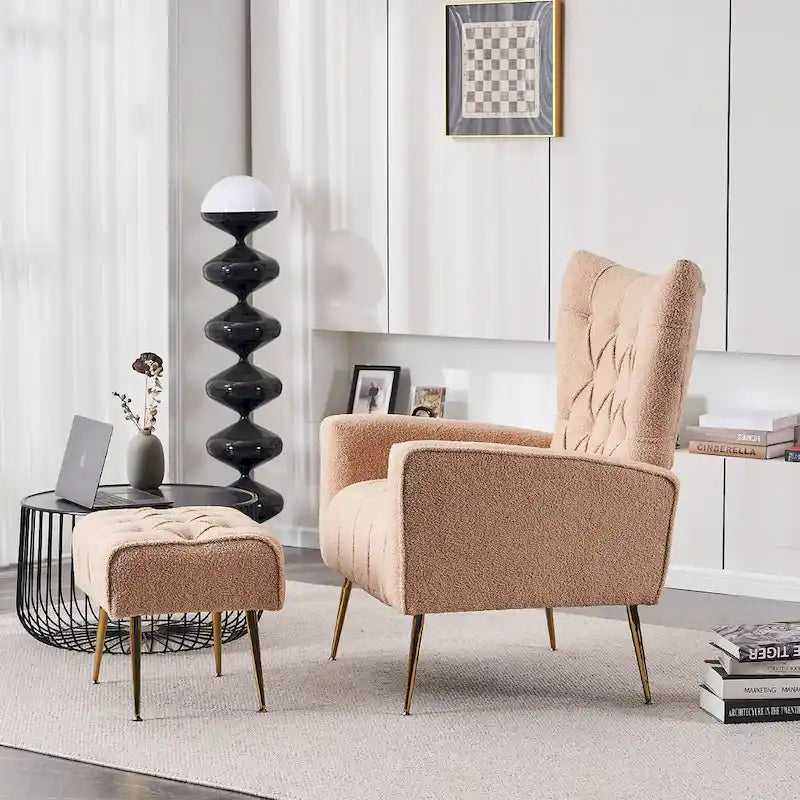 Fauteuil d'appoint à dossier haut avec pouf, multicolore, une place