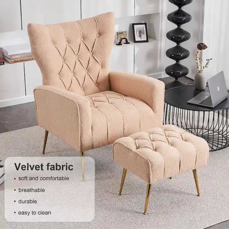 Fauteuil d'appoint à dossier haut avec pouf, multicolore, une place