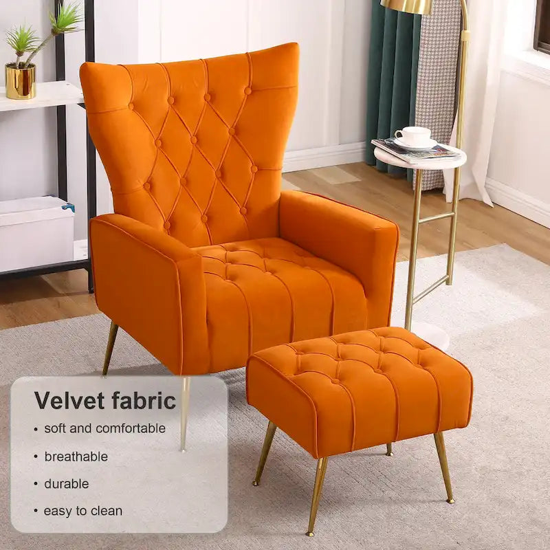 Fauteuil d'appoint à dossier haut avec pouf, multicolore, une place