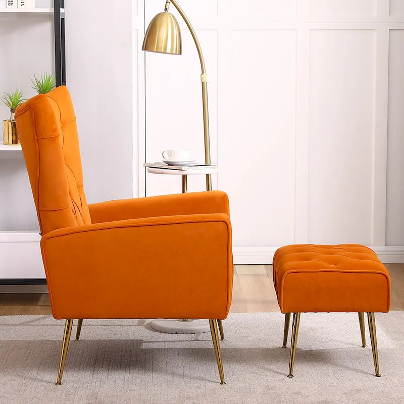 Fauteuil d'appoint à dossier haut avec pouf, multicolore, une place