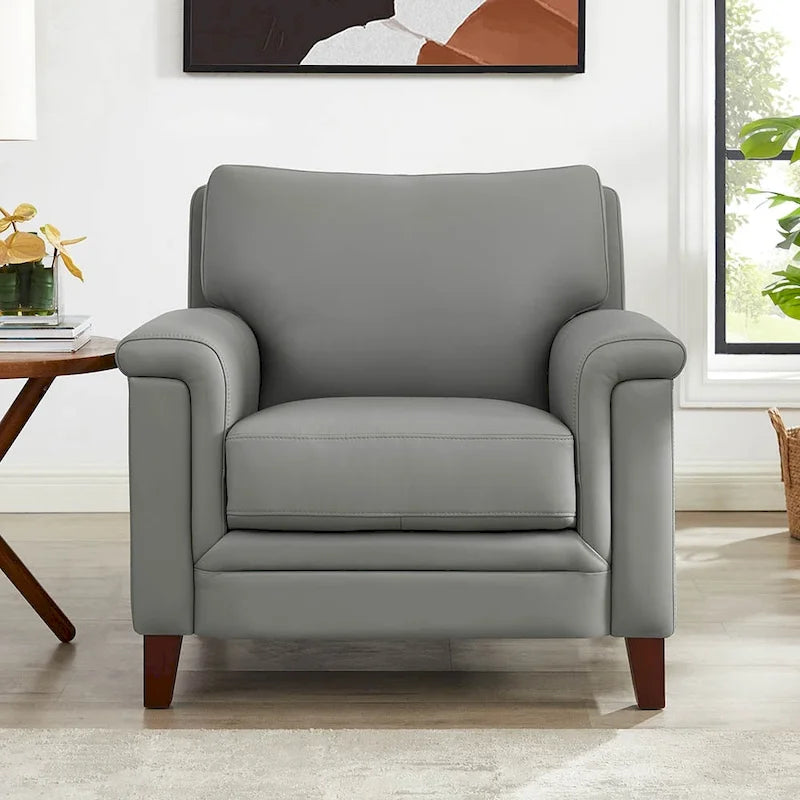Fauteuil en cuir pleine fleur, une place – Gris argenté / Blanc vanille / Bleu lagon