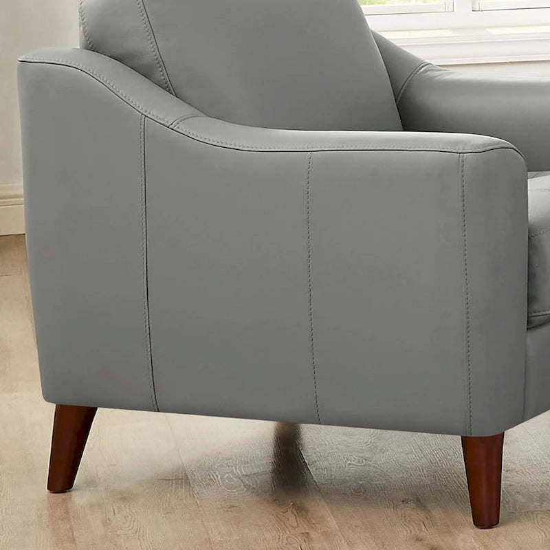 Fauteuil en cuir pleine fleur, une place – Gris argenté / Blanc vanille / Bleu lagon
