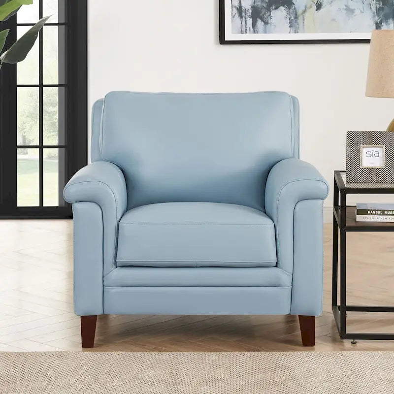 Fauteuil en cuir pleine fleur, une place – Gris argenté / Blanc vanille / Bleu lagon