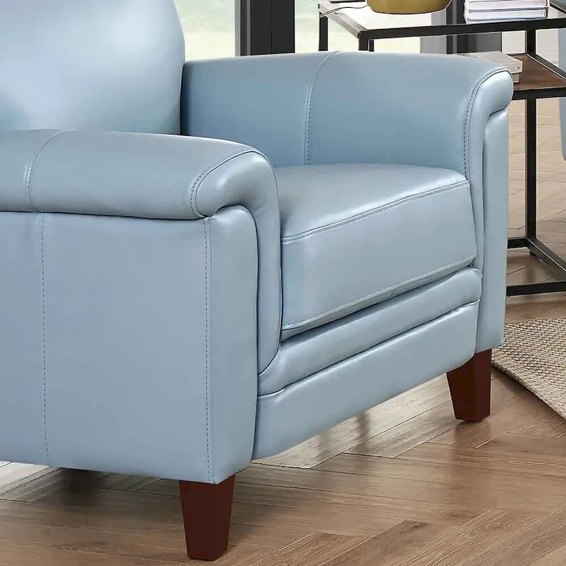 Fauteuil en cuir pleine fleur, une place – Gris argenté / Blanc vanille / Bleu lagon