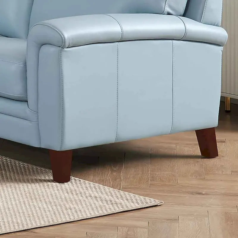 Fauteuil en cuir pleine fleur, une place – Gris argenté / Blanc vanille / Bleu lagon