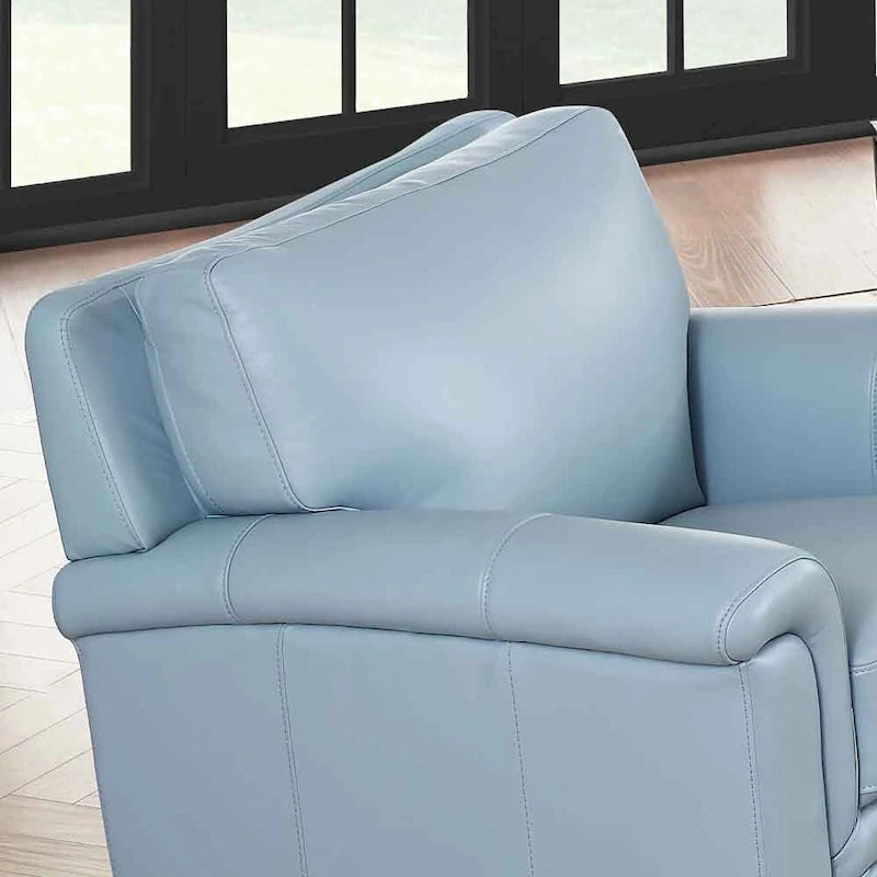 Fauteuil en cuir pleine fleur, une place – Gris argenté / Blanc vanille / Bleu lagon